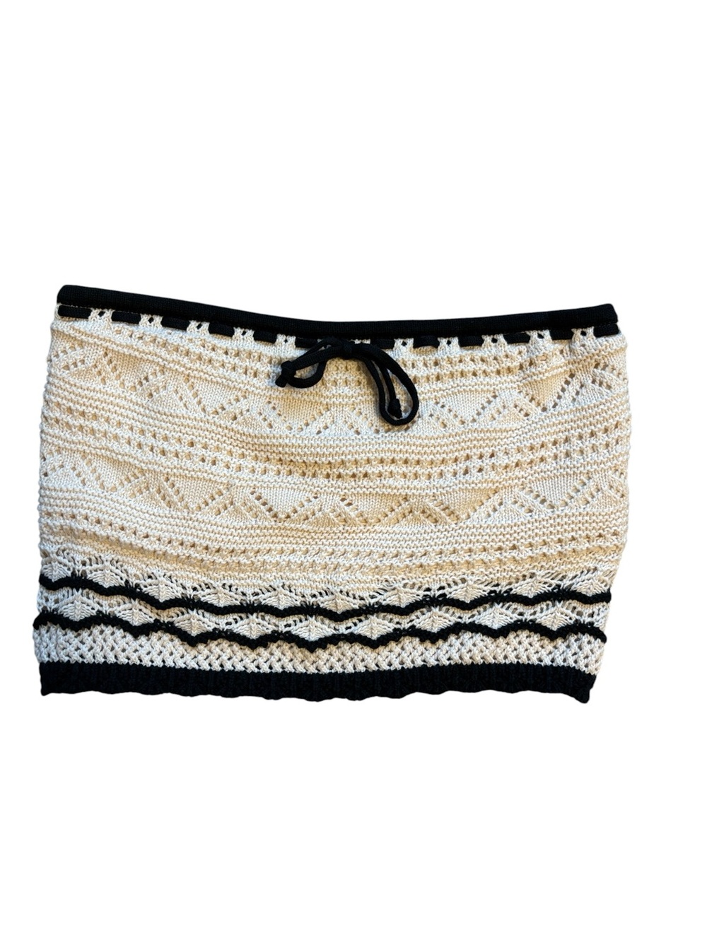 Hollister Crocheted Knit Tube Top 100%Cotton Cream and Black Size M